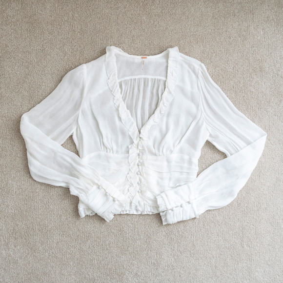 Free People Tops - FREE PEOPLE V-neck and Ruffle Blouse – Ivory
